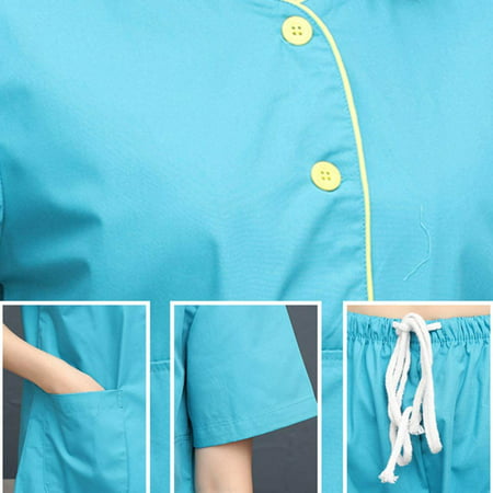 1 Set Lake Blue Beautician Nursing Uniform Cotton Hospital Apparel Clothes